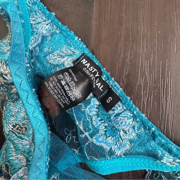 Nasty gal 2pc Elegant Blue Lace Lingerie Set corset Fairycore luxury S - Picture 7 of 8